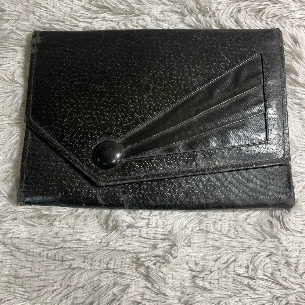 Vintage Leather Black Clutch Wallet 1930’s, Has Wear